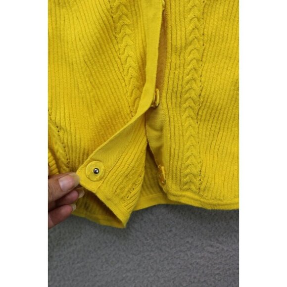 Cabi Bright Yellow Oversized Button-Up Cropped Sweater-Small-3/4 Sleeve - Picture 3 of 10